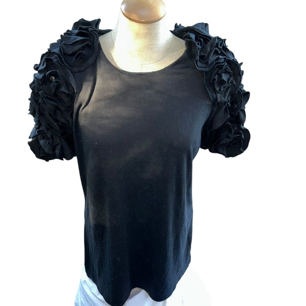 Black Ruffle Embellished sleeves top Sachi New York Vintage Designer S